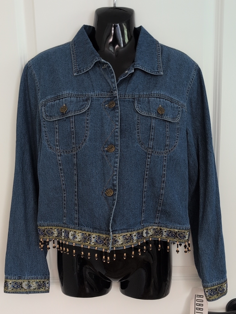 Robbie Bee Denim Jacket with Beaded Trim